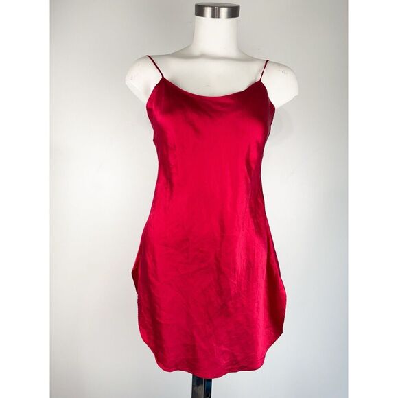 VTG 90s Victoria’s Secret Gold Label Robe Dress Sz PS Red Silk Belted Coquette - Picture 4 of 8